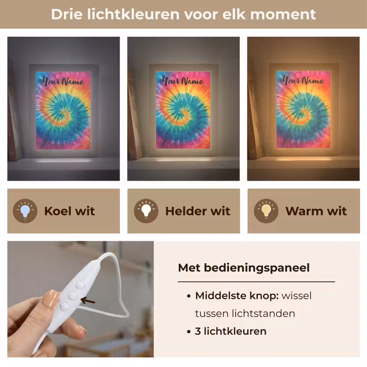 Tie Dye - Regenboogtinten - Klassiek Light Box met kabel (Kinderlampje) klein -USP_lichtkleurNL