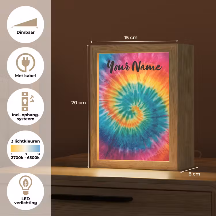 Tie Dye - Regenboogtinten - Klassiek Light Box met kabel (Kinderlampje) klein -USP_NL