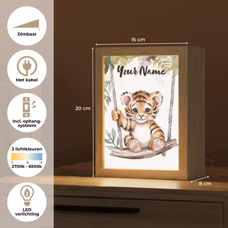 Tijger - Dier - Kinderen - Jungle Light Box met kabel (Kinderlampje) klein -USP_NL
