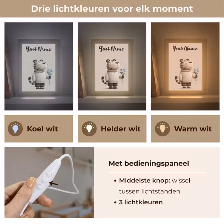 Tijger - Blauwe bloemen - Rustig Light Box met kabel (Kinderlampje) klein -USP_lichtkleurNL