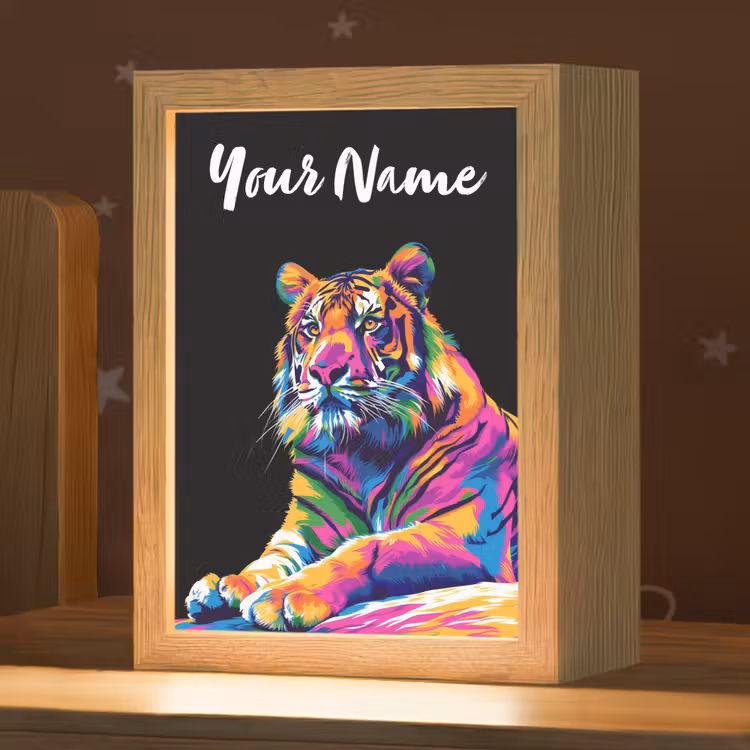 Tijger - Kleurrijk - Dieren - Zwart - Neon Light Box met kabel (Kinderlampje) klein -zzz_3d_website