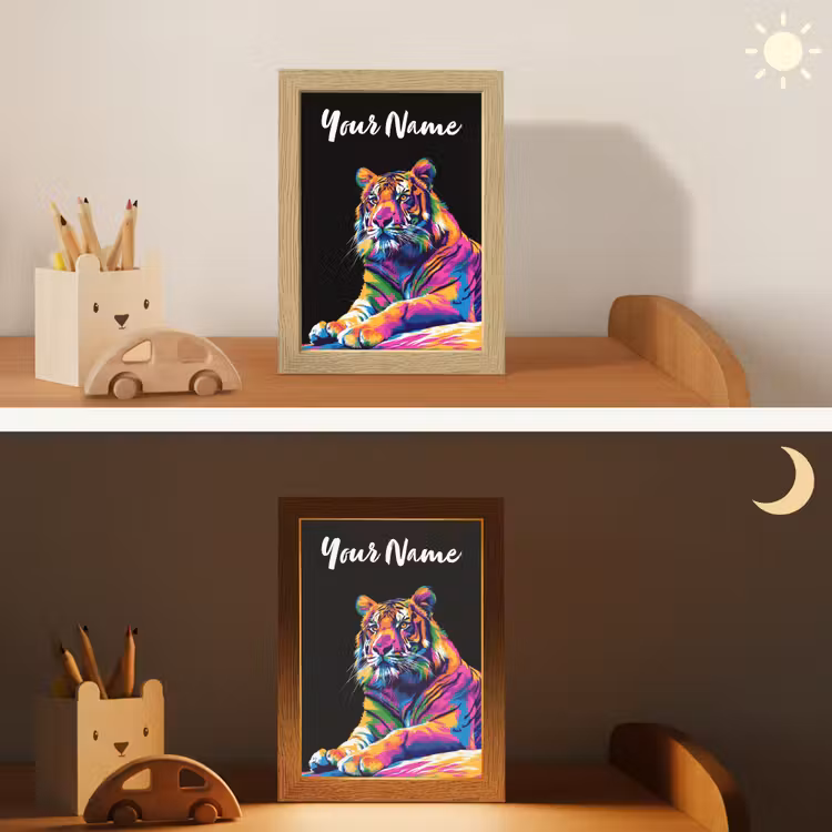 Tijger - Kleurrijk - Dieren - Zwart - Neon Light Box met kabel (Kinderlampje) klein -sfeer3_kind