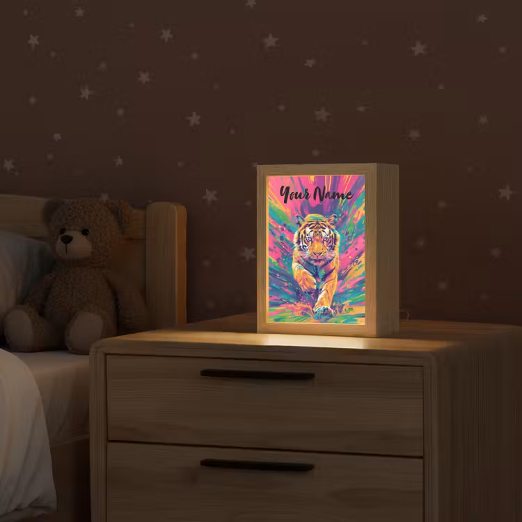 Tijger - Wilde dieren - Kleurrijk - Verflook Light Box met kabel (Kinderlampje) klein -sfeer1_kind