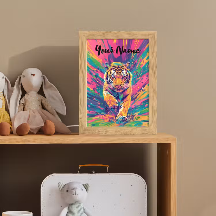 Tijger - Wilde dieren - Kleurrijk - Verflook Light Box met kabel (Kinderlampje) klein -sfeer2_kind