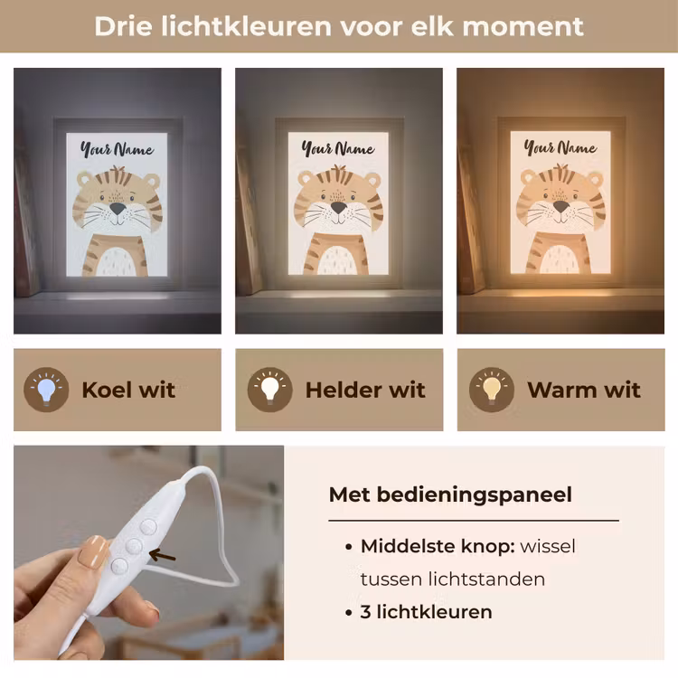 Tijger - Wilde dieren - Pastel Light Box met kabel (Kinderlampje) klein -USP_lichtkleurNL