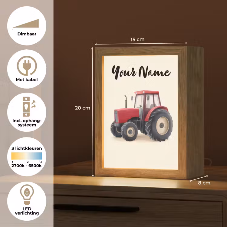 Tractor - Getekend - Rood Light Box met kabel (Kinderlampje) klein -USP_NL