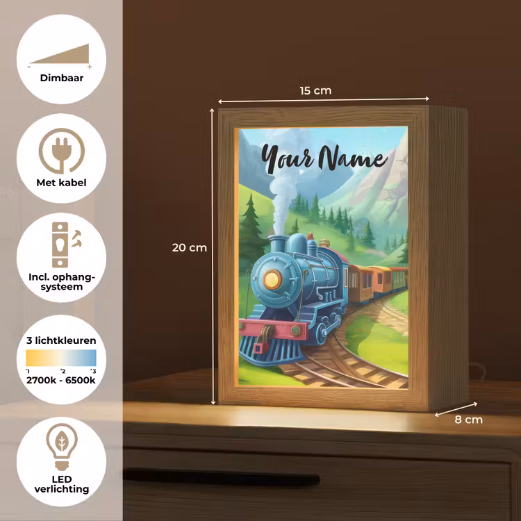 Trein - Bloemen - Kinderen - Natuur Light Box met kabel (Kinderlampje) klein -USP_NL