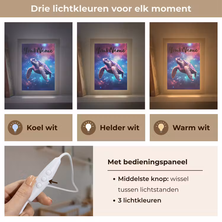 Schildpad - Dier - Galaxy - Ruimte Light Box met kabel (Kinderlampje) klein -USP_lichtkleurNL