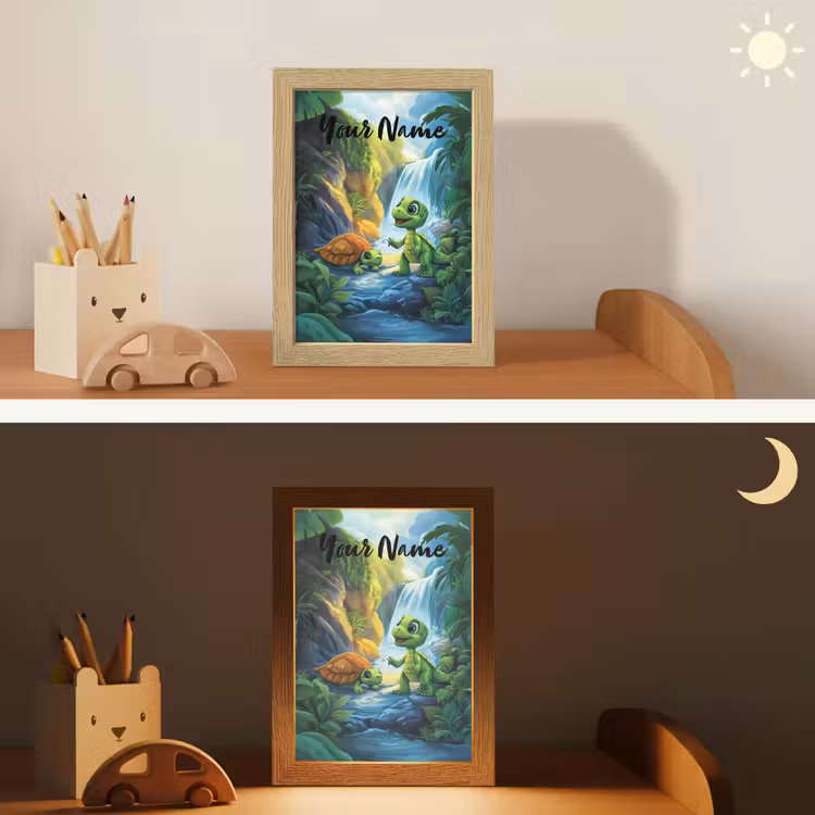 Schildpad - Dino - Jungle - Waterval Light Box met kabel (Kinderlampje) klein -sfeer3_kind