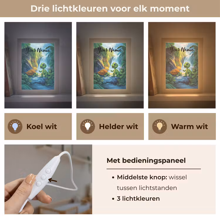 Schildpad - Dino - Jungle - Waterval Light Box met kabel (Kinderlampje) klein -USP_lichtkleurNL
