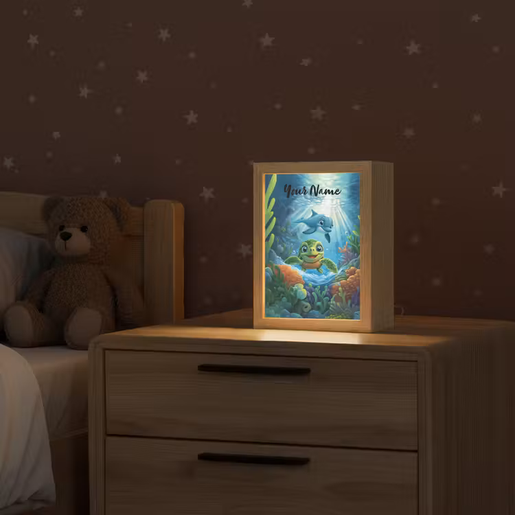 Schildpad - Dolfijn - Oceaan Light Box met kabel (Kinderlampje) klein -sfeer1_kind