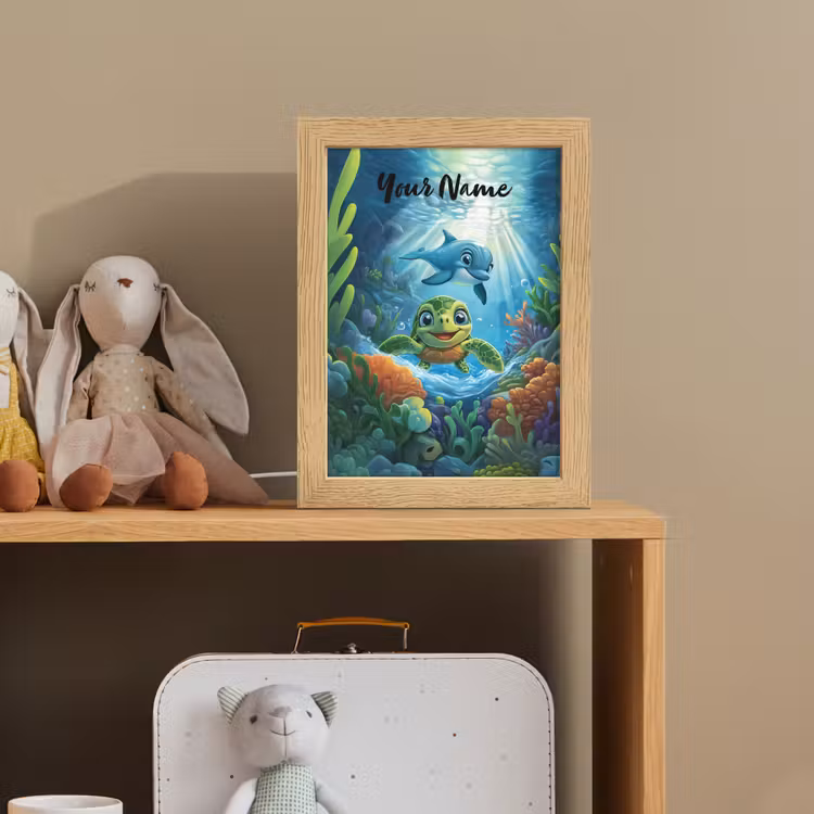 Schildpad - Dolfijn - Oceaan Light Box met kabel (Kinderlampje) klein -sfeer2_kind