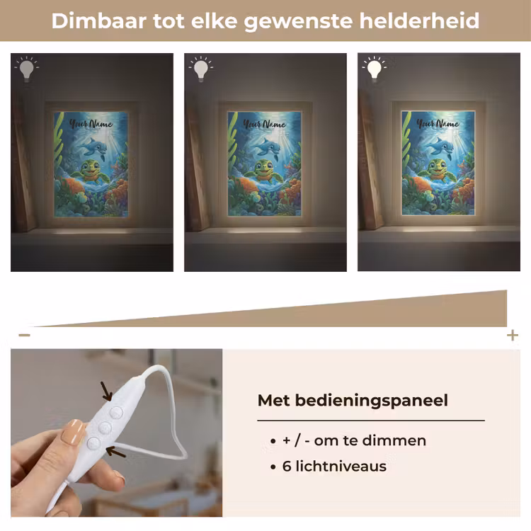 Schildpad - Dolfijn - Oceaan Light Box met kabel (Kinderlampje) klein -USP_dimbaarNL