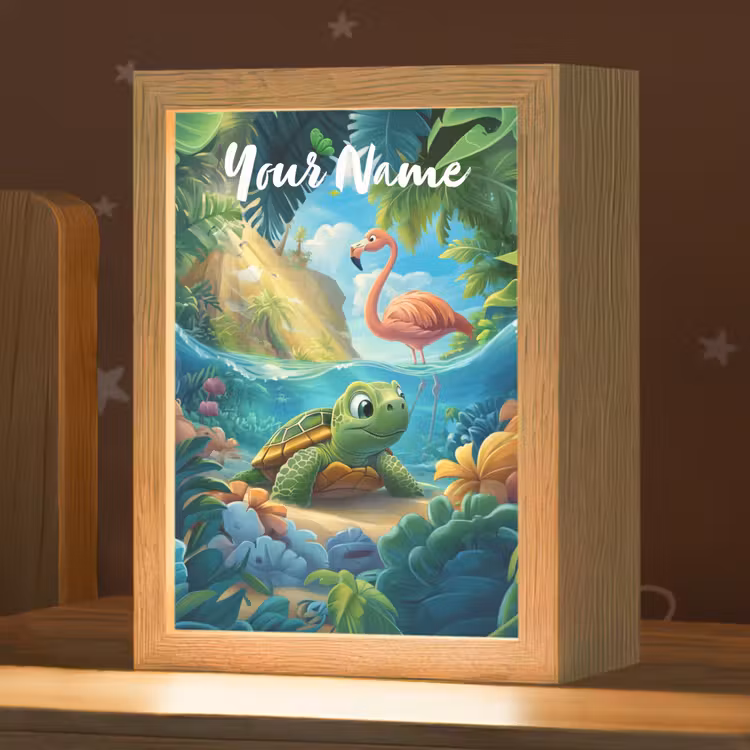 Schildpad - Flamingo - Tropisch - Oceaan Light Box met kabel (Kinderlampje) klein -zzz_3d_website