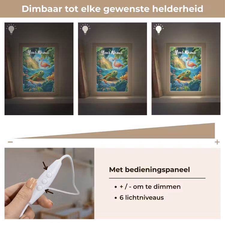 Schildpad - Flamingo - Tropisch - Oceaan Light Box met kabel (Kinderlampje) klein -USP_dimbaarNL