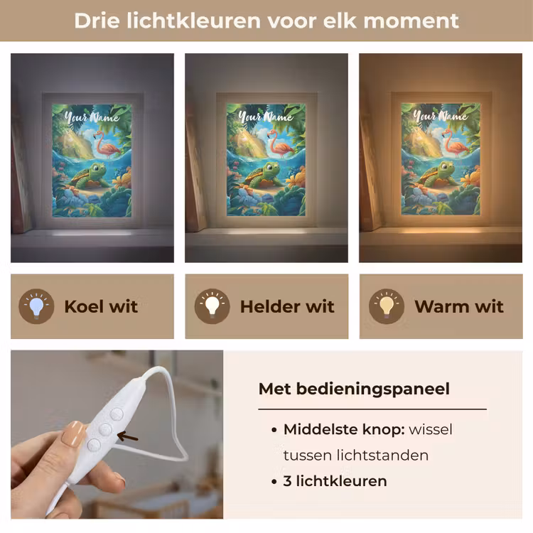 Schildpad - Flamingo - Tropisch - Oceaan Light Box met kabel (Kinderlampje) klein -USP_lichtkleurNL