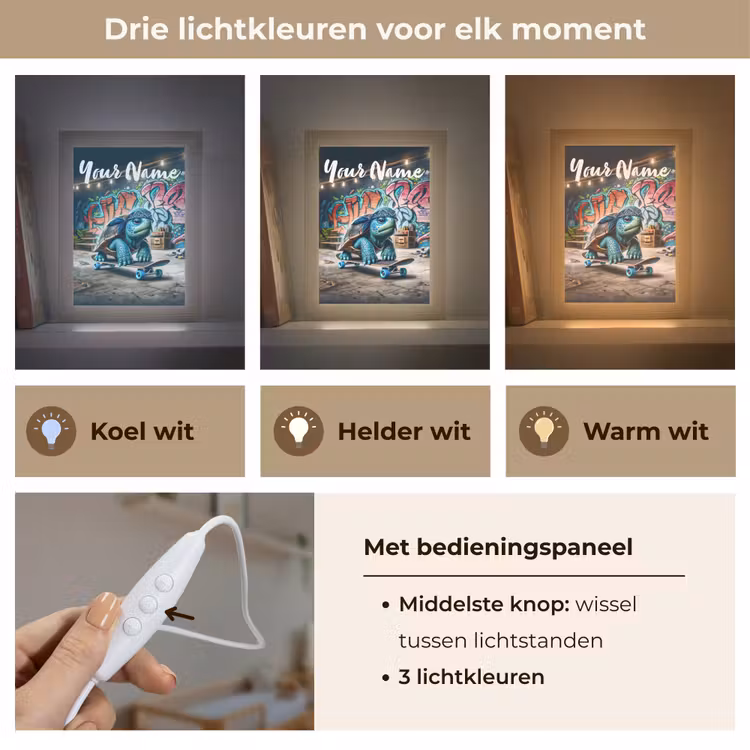 Schildpad - Graffiti - Skateboard - Jongens Light Box met kabel (Kinderlampje) klein -USP_lichtkleurNL