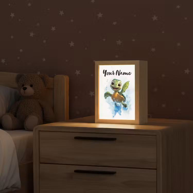 Schildpad - Water - Groen Light Box met kabel (Kinderlampje) klein -sfeer1_kind