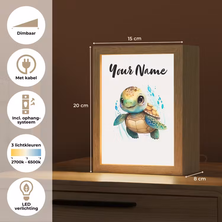 Schildpad - Waterverf - Kleuren - Dieren - Meisjes - Jongens Light Box met kabel (Kinderlampje) klein -USP_NL