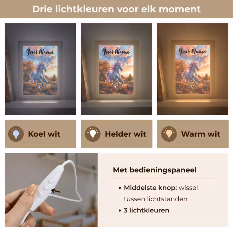 Eenhoorn - Sprookjes dier - Natuur - Meisjes Light Box met kabel (Kinderlampje) klein -USP_lichtkleurNL