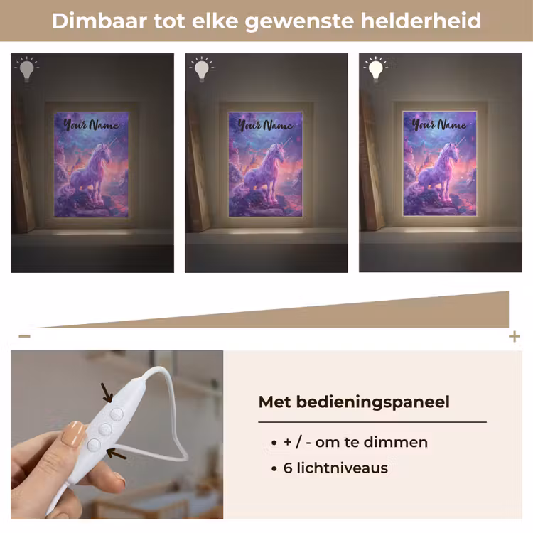 Eenhoorn - Fantasy - Kasteel - Meisje - Paars - Roze Light Box met kabel (Kinderlampje) klein -USP_dimbaarNL