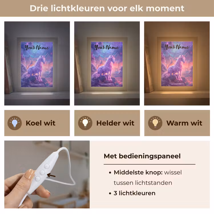 Eenhoorn - Fantasy - Kasteel - Meisje - Paars - Roze Light Box met kabel (Kinderlampje) klein -USP_lichtkleurNL