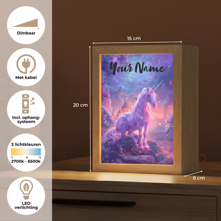 Eenhoorn - Fantasy - Kasteel - Meisje - Paars - Roze Light Box met kabel (Kinderlampje) klein -USP_NL