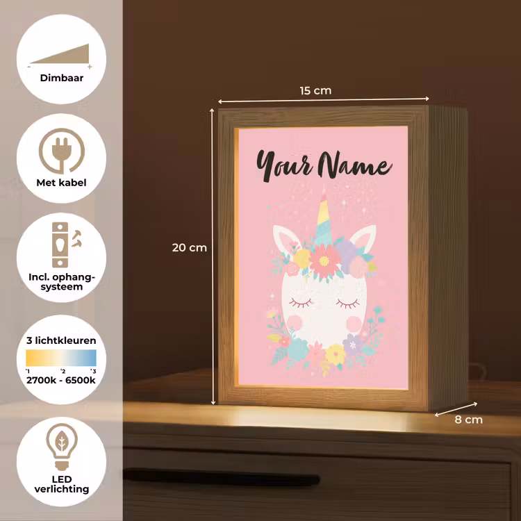 Eenhoorn - Bloemen - Roze Light Box met kabel (Kinderlampje) klein -USP_NL