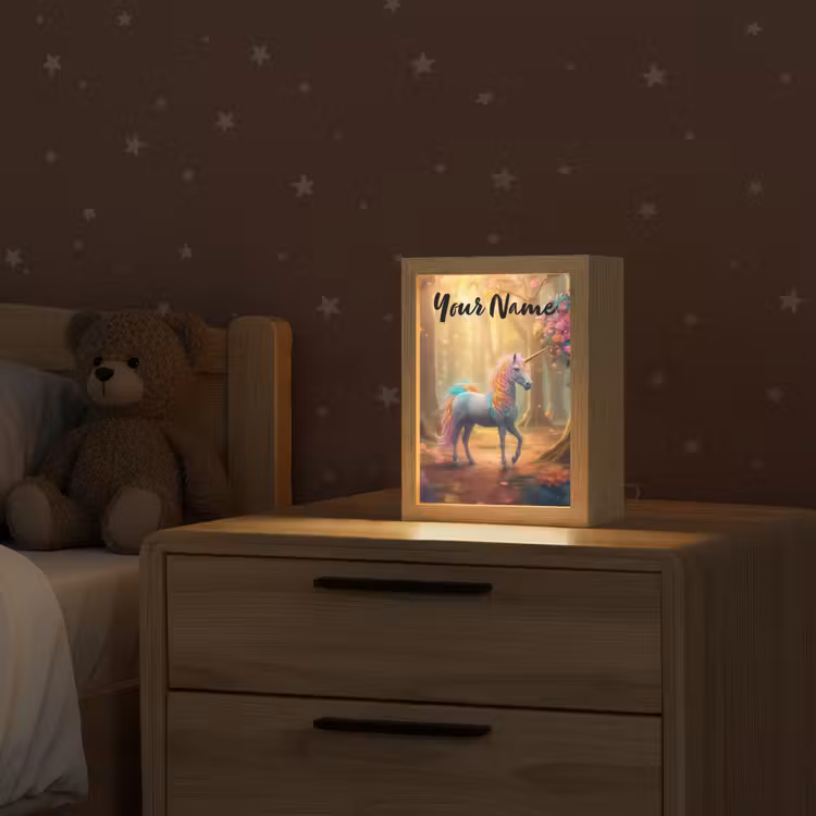Eenhoorn - Bos - Kleurrijk - Bloemen - Meiden Light Box met kabel (Kinderlampje) klein -sfeer1_kind