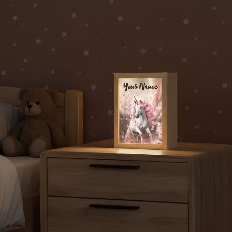 Eenhoorn - Meisje - Roze - Bloemen - Sprookje Light Box met kabel (Kinderlampje) klein -sfeer1_kind