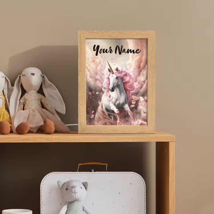 Eenhoorn - Meisje - Roze - Bloemen - Sprookje Light Box met kabel (Kinderlampje) klein -sfeer2_kind