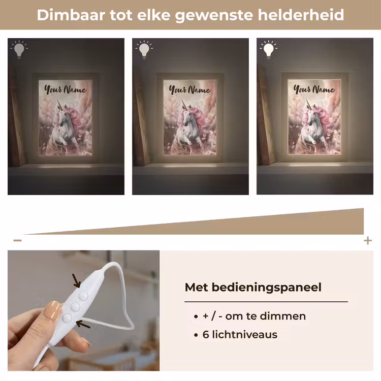 Eenhoorn - Meisje - Roze - Bloemen - Sprookje Light Box met kabel (Kinderlampje) klein -USP_dimbaarNL