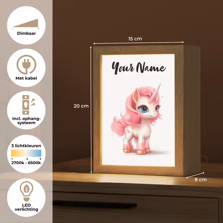 Unicorn - Meisjes - Kinderen - Eenhoorn - Roze Light Box met kabel (Kinderlampje) klein -USP_NL