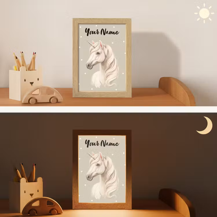 Eenhoorn - Manen - Stippen - Golven Light Box met kabel (Kinderlampje) klein -sfeer3_kind