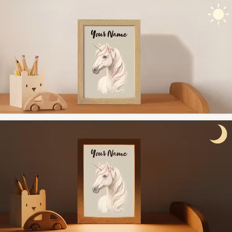 Eenhoorn - Manen - Golven - Wit Light Box met kabel (Kinderlampje) klein -sfeer3_kind