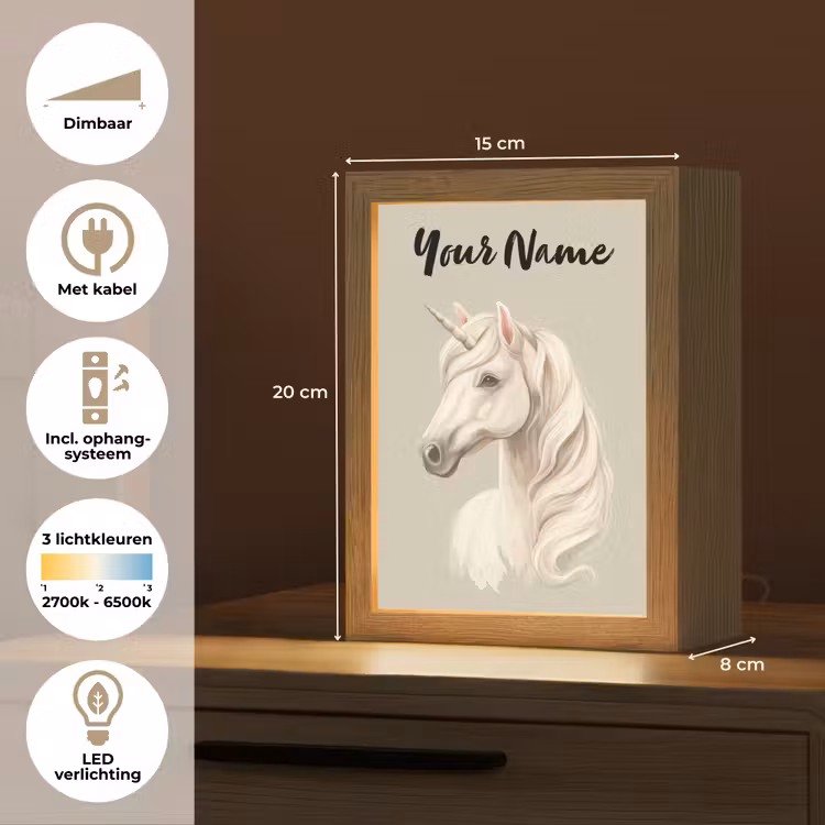 Eenhoorn - Manen - Golven - Wit Light Box met kabel (Kinderlampje) klein -USP_NL
