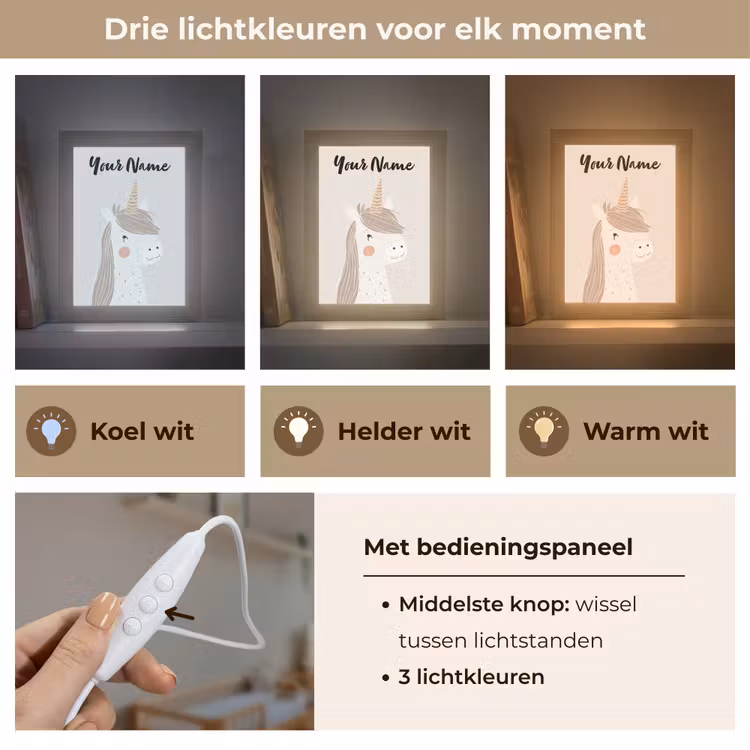 Eenhoorn - Pastel kleuren - Unicorn Light Box met kabel (Kinderlampje) klein -USP_lichtkleurNL