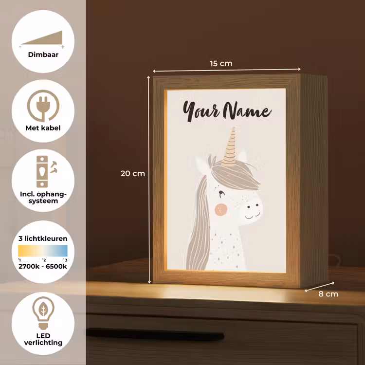Eenhoorn - Pastel kleuren - Unicorn Light Box met kabel (Kinderlampje) klein -USP_NL