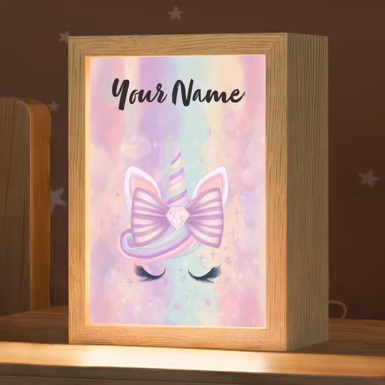 Eenhoorn - Pastel - Glitters - Regenboog Light Box met kabel (Kinderlampje) klein -zzz_3d_website