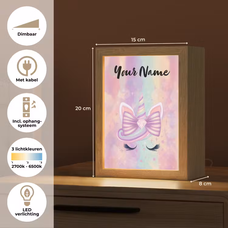 Eenhoorn - Pastel - Glitters - Regenboog Light Box met kabel (Kinderlampje) klein -USP_NL