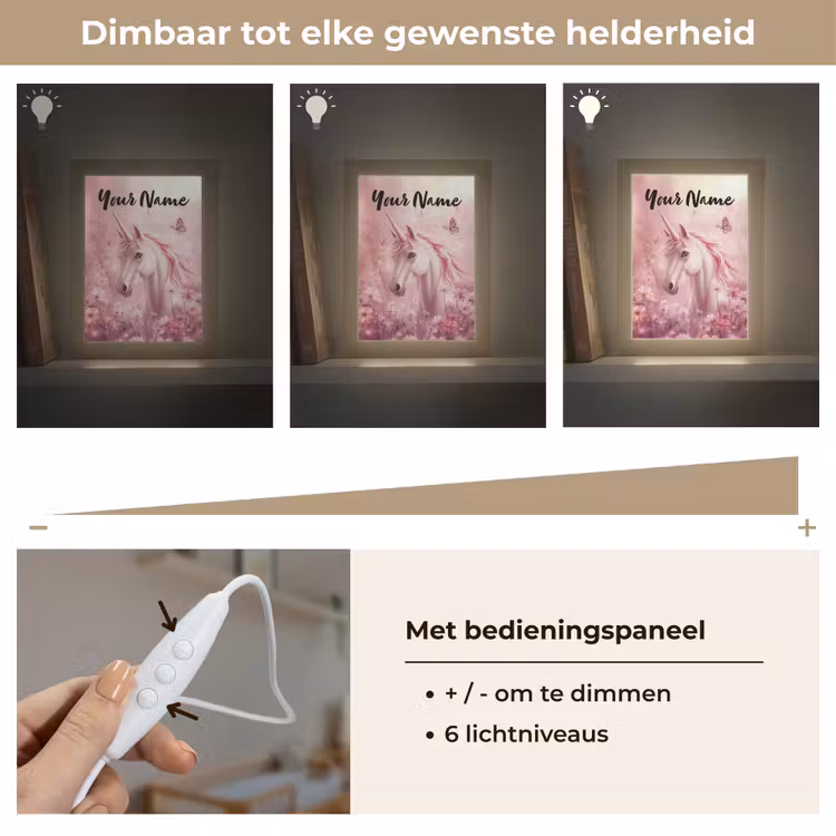 Eenhoorn - Roze - Vlinders - Bloemen Light Box met kabel (Kinderlampje) klein -USP_dimbaarNL