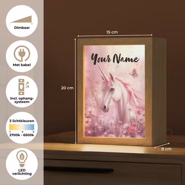 Eenhoorn - Roze - Vlinders - Bloemen Light Box met kabel (Kinderlampje) klein -USP_NL
