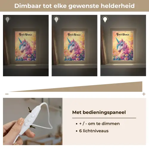 Eenhoorn - Roze - Kleurrijk - Sprookjesbos Light Box met kabel (Kinderlampje) klein -USP_dimbaarNL
