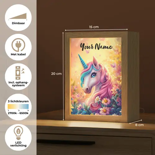 Eenhoorn - Roze - Kleurrijk - Sprookjesbos Light Box met kabel (Kinderlampje) klein -USP_NL