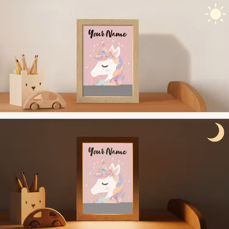 Eenhoorn - Roze - Bloemen Light Box met kabel (Kinderlampje) klein -sfeer3_kind