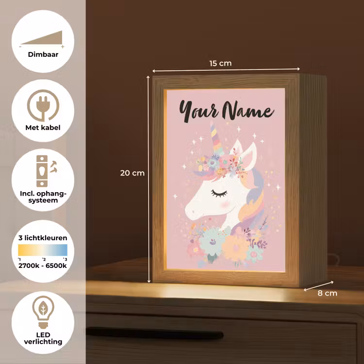 Eenhoorn - Roze - Bloemen Light Box met kabel (Kinderlampje) klein -USP_NL