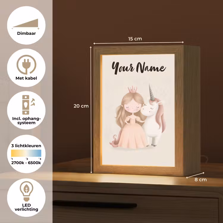 Eenhoorn - Prinses - Kroon - Jurk Light Box met kabel (Kinderlampje) klein -USP_NL