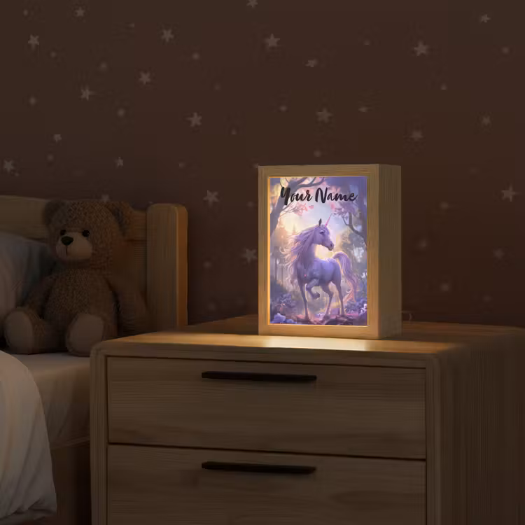 Eenhoorn - Paars - Sprookje - Fantasy dier Light Box met kabel (Kinderlampje) klein -sfeer1_kind