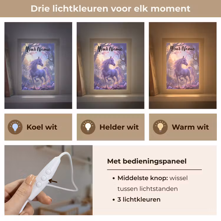 Eenhoorn - Paars - Sprookje - Fantasy dier Light Box met kabel (Kinderlampje) klein -USP_lichtkleurNL