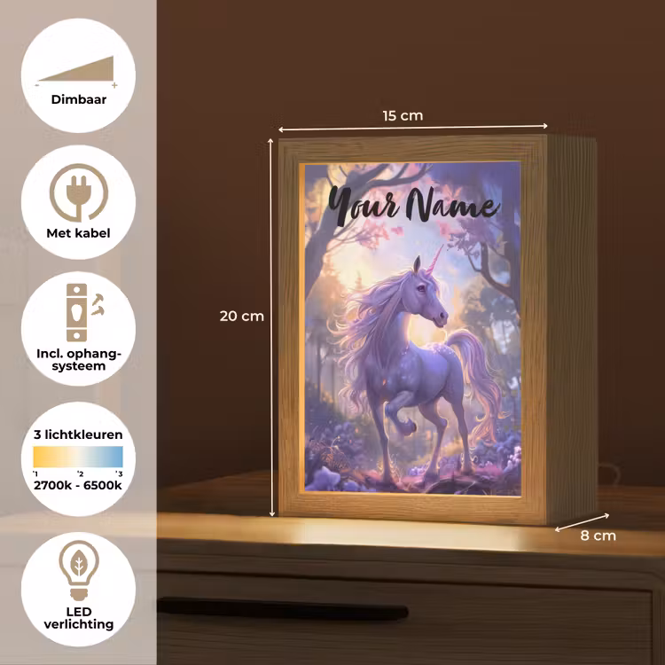 Eenhoorn - Paars - Sprookje - Fantasy dier Light Box met kabel (Kinderlampje) klein -USP_NL